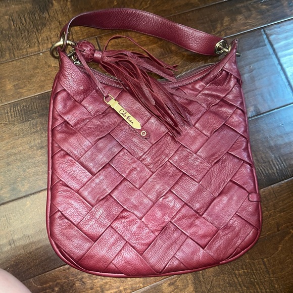 Deep red woven leather Cole Haan hobo nag with beautiful tasseled zipper - Picture 1 of 6